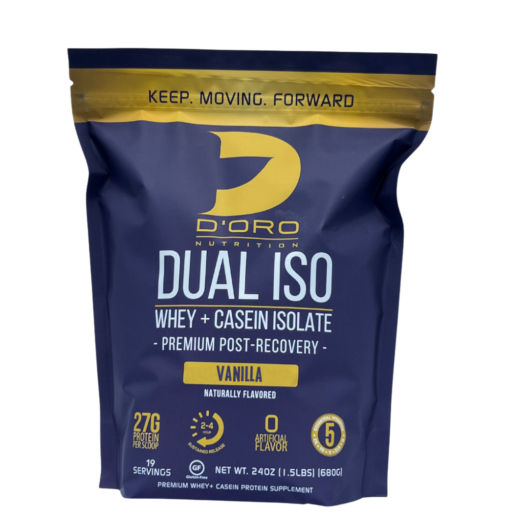 D'Oro Nutrition Protein Powder - 27g Dual ISO Whey + Casein Isolate - Zero Artificial Sweeteners, Colors, or Flavors Premium  Post-Recovery 1.5 Pounds